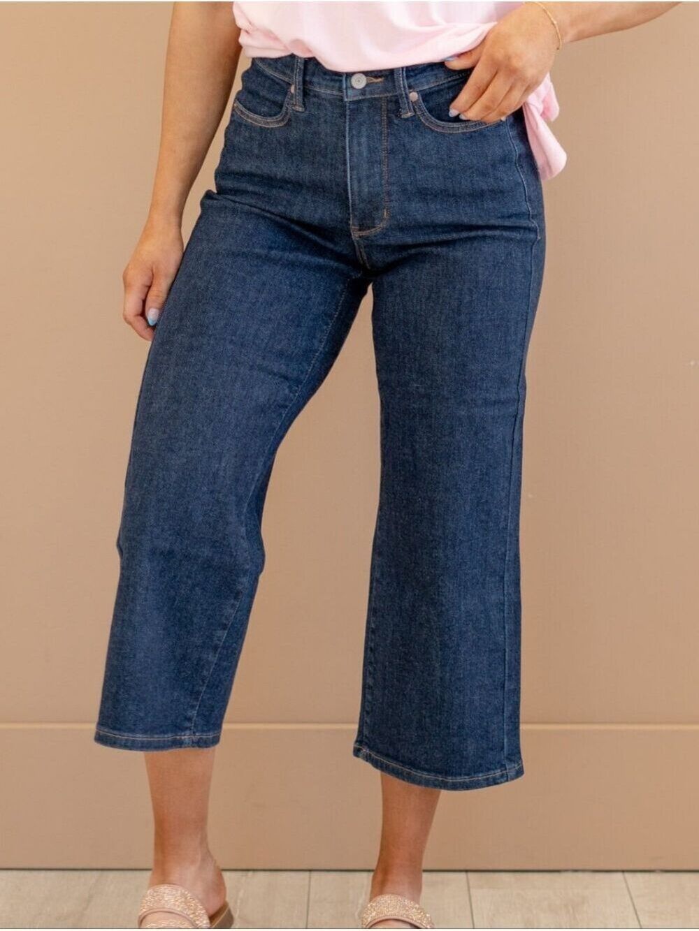 Judy Blue Tummy Control Top Tailored Crop Wide Leg Jeans
